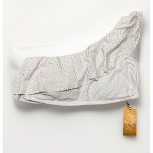 Kona Sol White Eyelet Ruffle One Shoulder Bikini Top Size M NWT Boho Chic